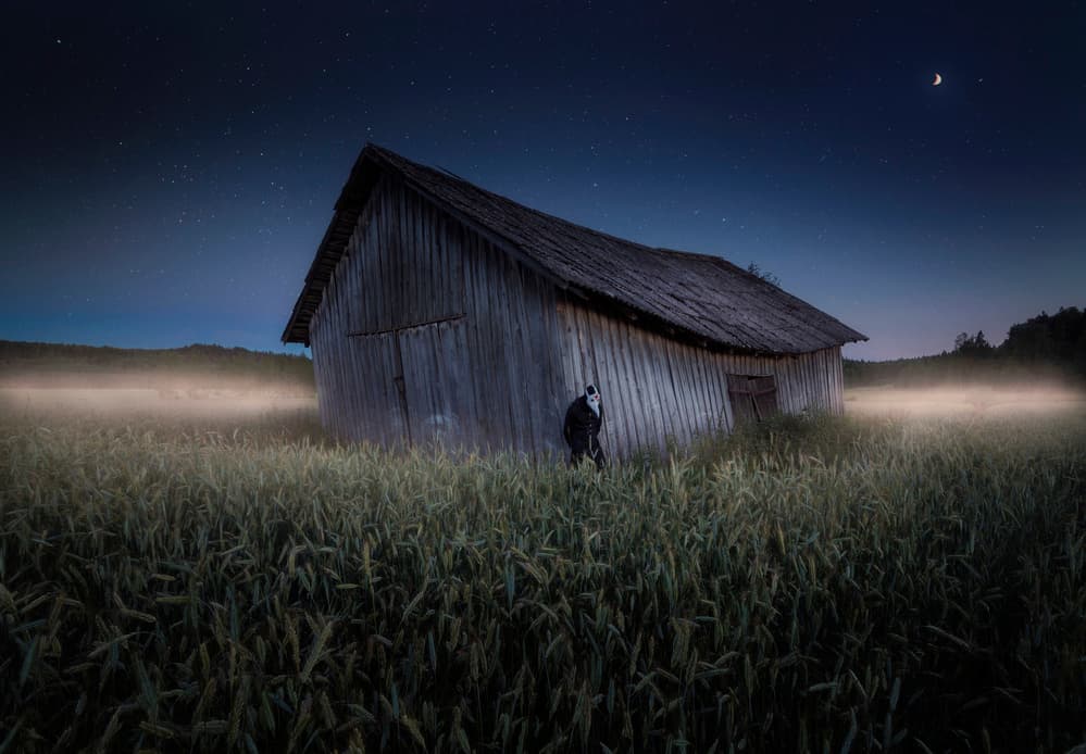 Eerie Barn Figure by Mika Suutari — canvas wall art