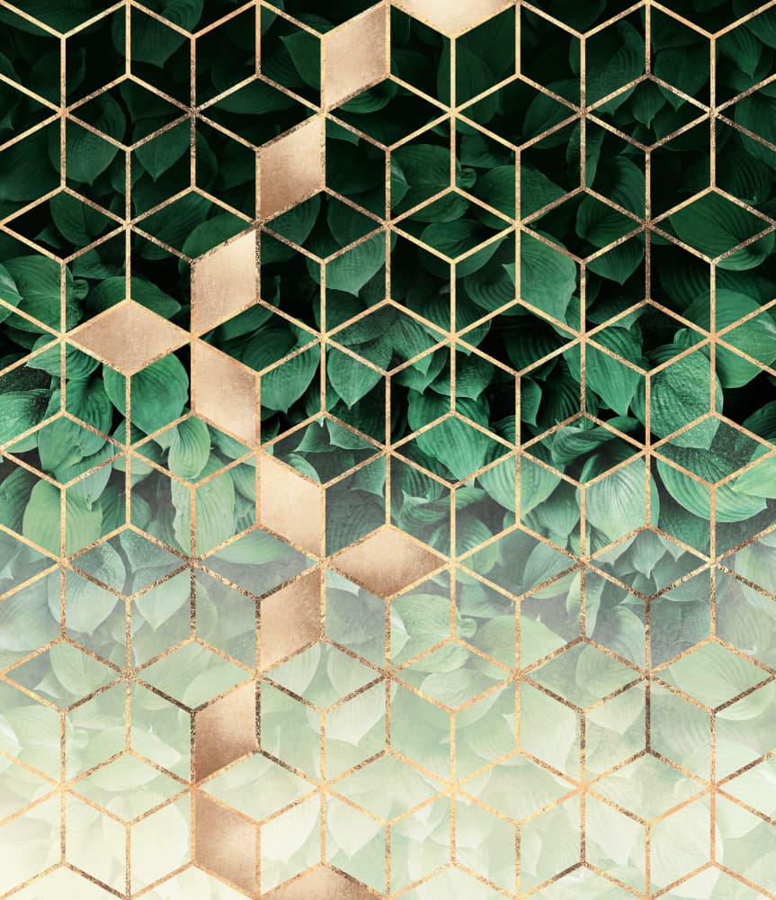 Green Gold Geometric Leaves by Elisabeth Fredriksson — canvas wall art