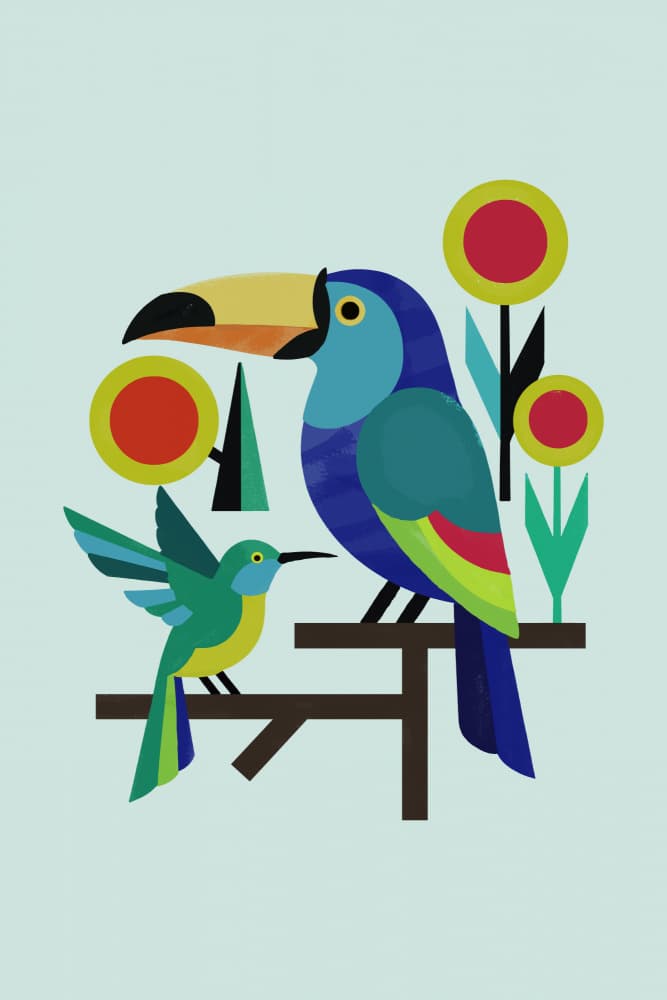 Vibrant Tropical Birds by casa cartissi — canvas wall art