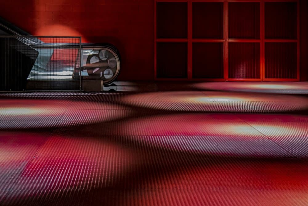 Red Escalator Glow by Linda Wride — canvas wall art