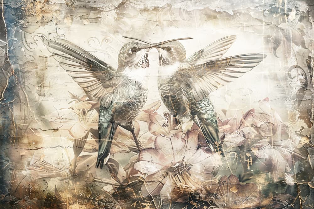 Romantic Hummingbird Kiss by Rafal Kulik — canvas wall art