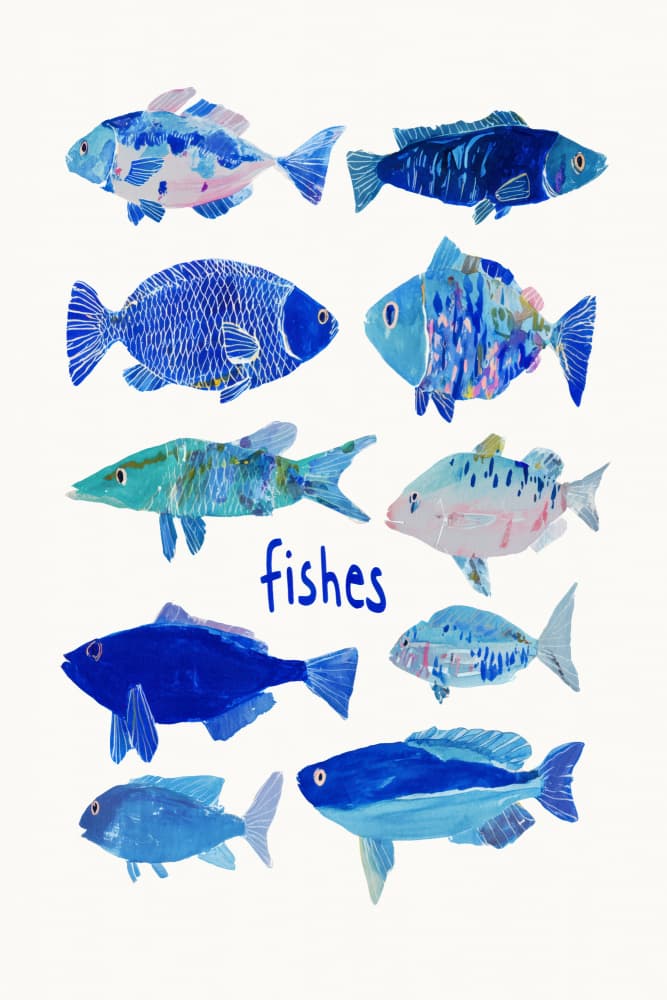 Blue Ocean Fishes by Treechild — canvas wall art