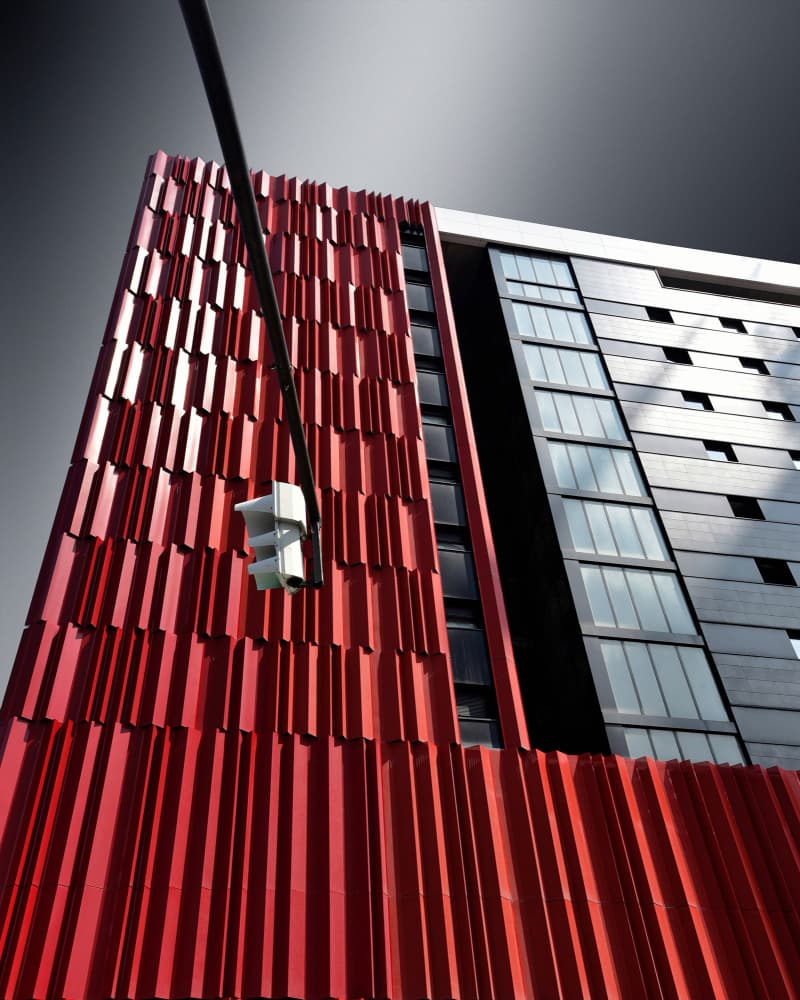 Vibrant Red Urban Tower by Jorge Pimenta — canvas wall art
