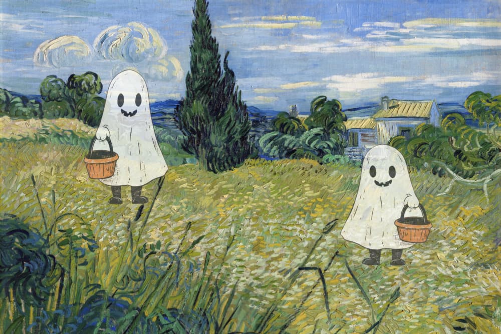 Cute Ghosts in Field by The Art Concept — canvas wall art