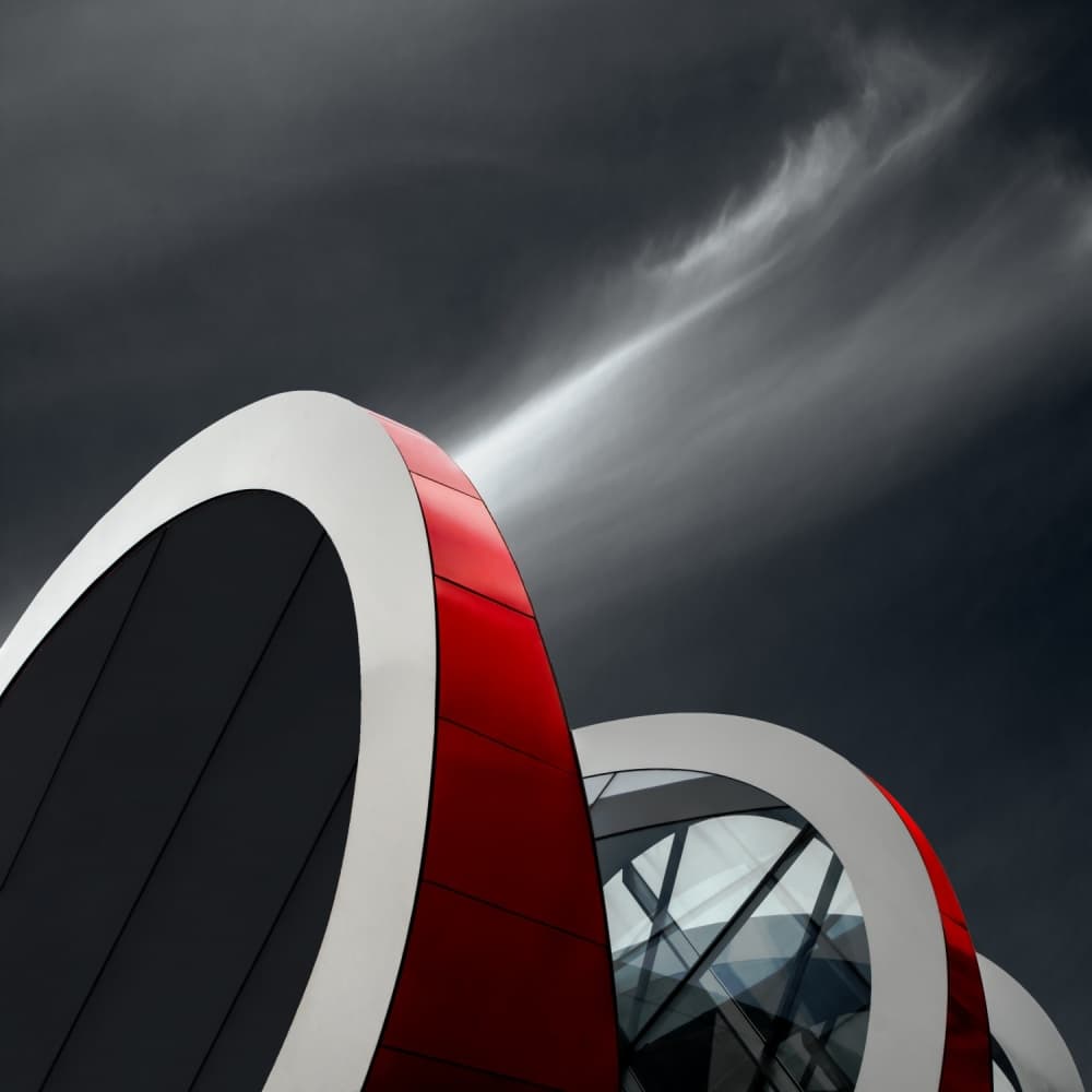 Modern Red Architecture by Gilbert Claes — canvas wall art
