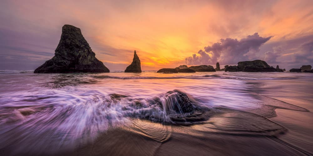 Purple Waves Sunset by John J. Chen — canvas wall art