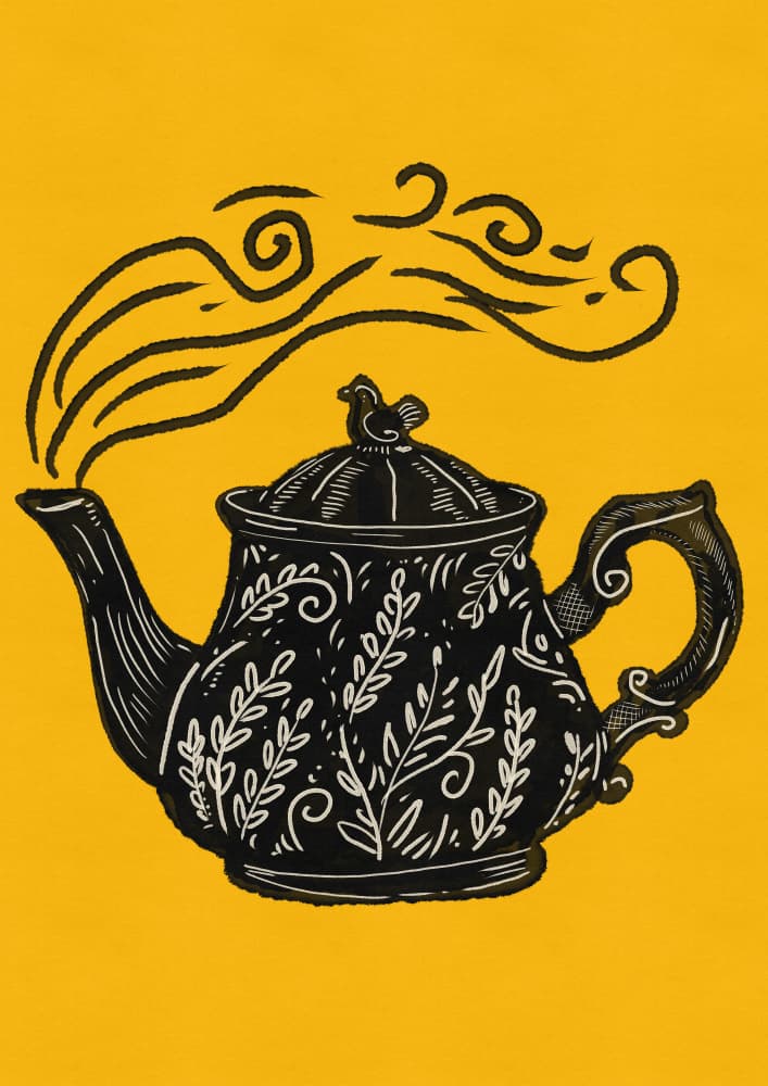 Steaming Botanical Teapot by Nicholas — canvas wall art