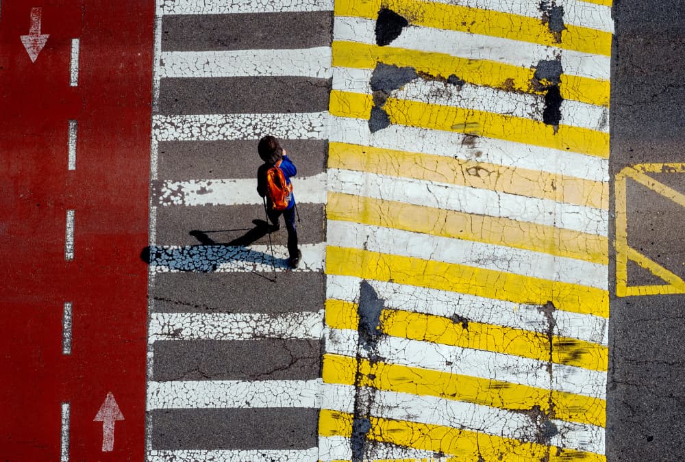 Child Crossing Colorful Street by HAN dong hee — canvas wall art