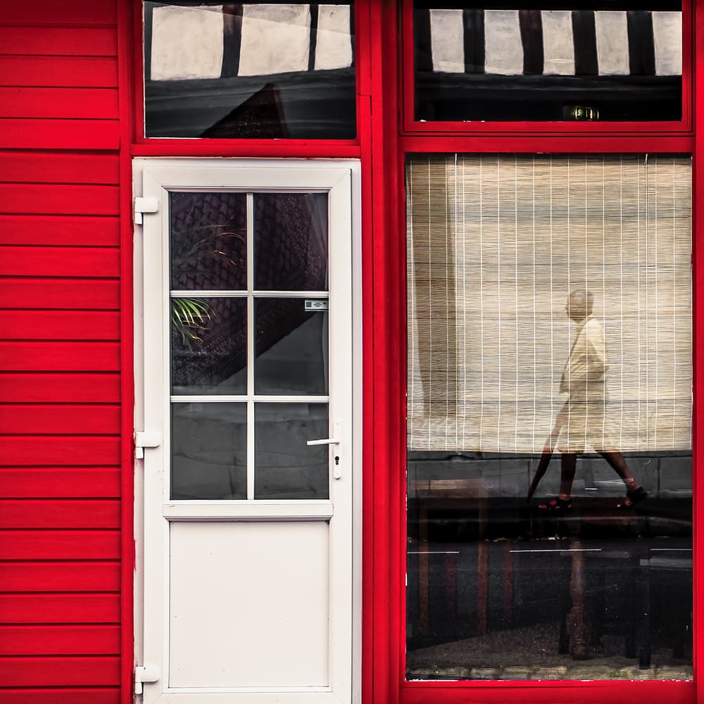 Vibrant Red Building Reflection by Boris Hristov — canvas wall art