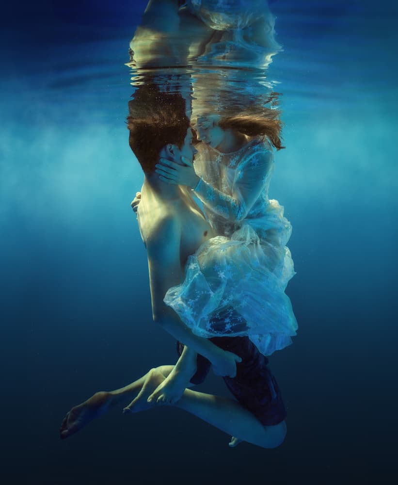 Romantic Underwater Kiss by Dmitry Frizel — canvas wall art