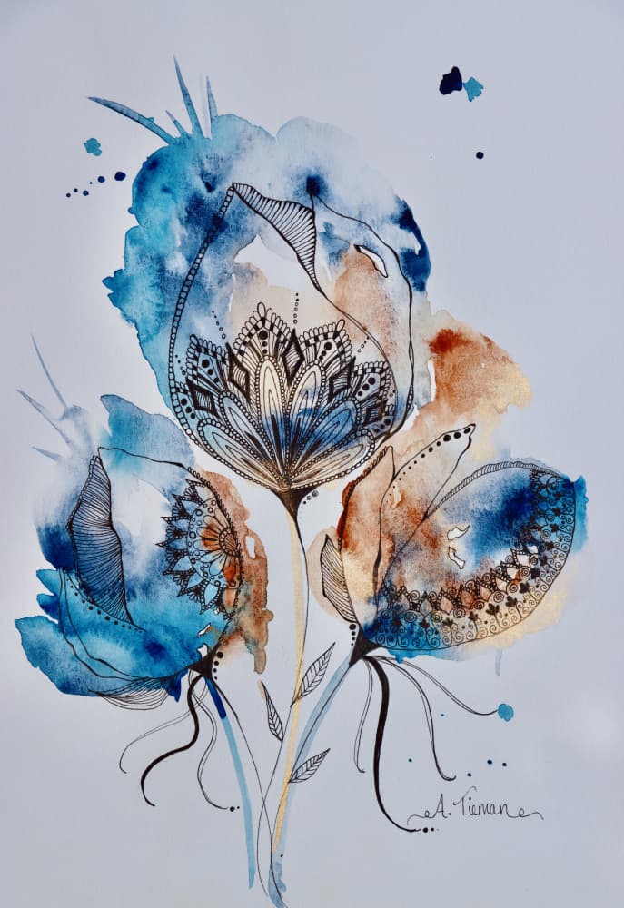Mandala Floral (blue, Gold, Burnt Sienna) by Amy Tieman — canvas wall art