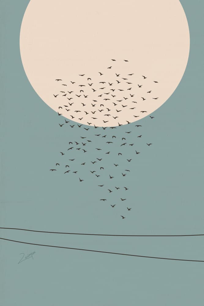 Flock Against Pale Sun by zarish chaudhry — canvas wall art