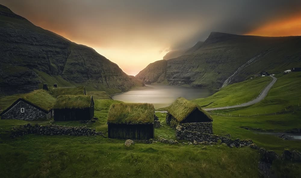 Grass Roof Village Valley by Yun Gong — canvas wall art