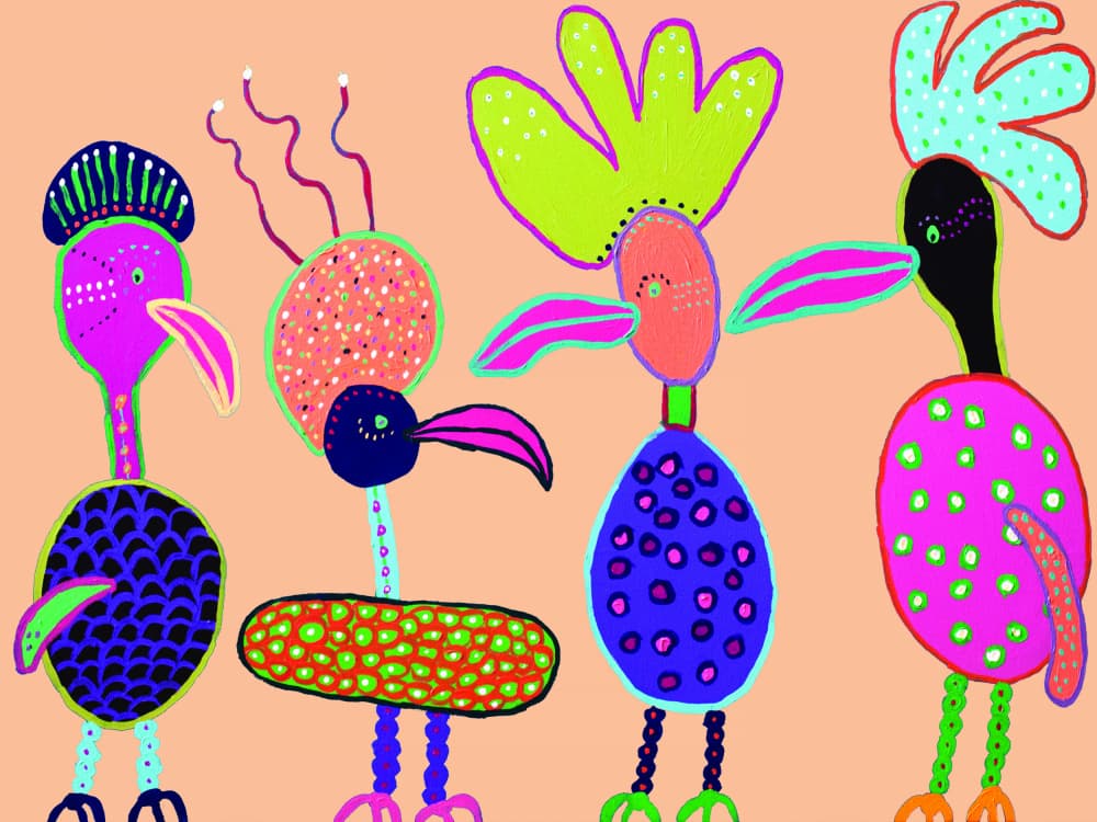 Whimsical Colorful Birds by Helen Joynson — canvas wall art