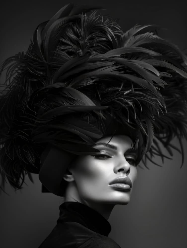 Glamorous Feathered Portrait by Bilge Paksoylu — canvas wall art