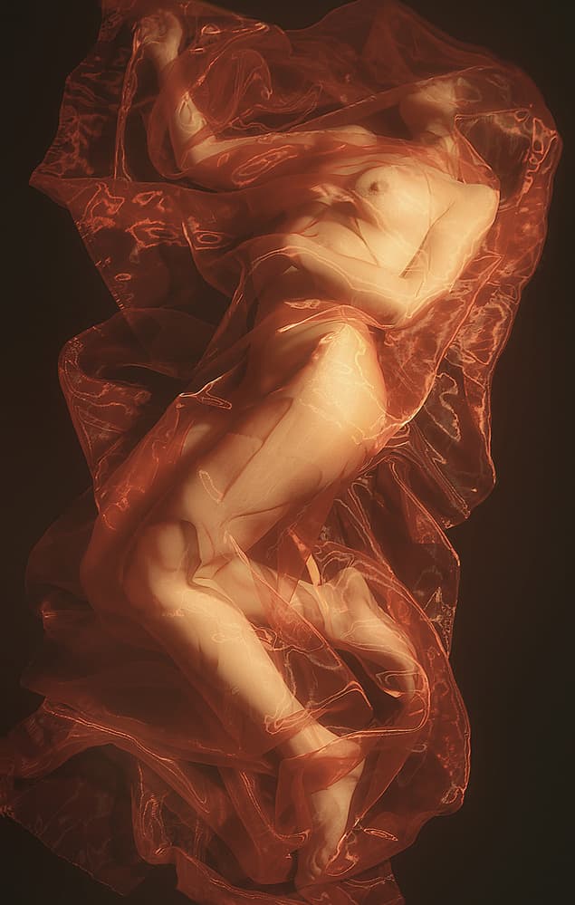 Ethereal Red Drape Nude by Paolo Lazzarotti — canvas wall art