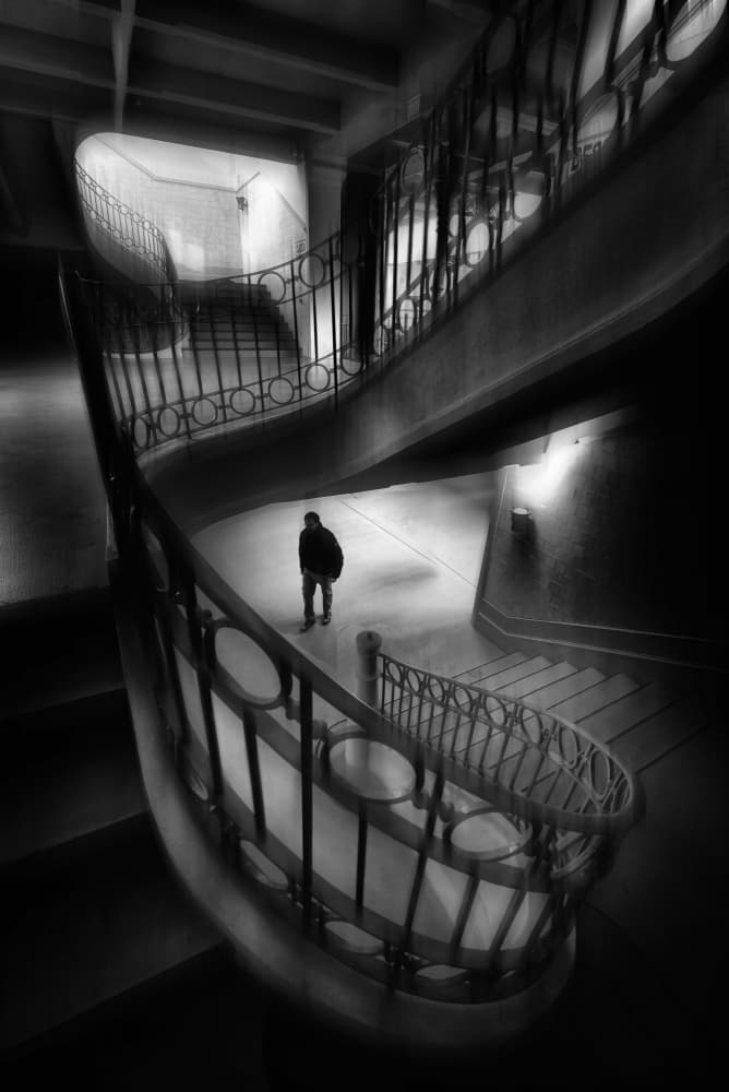 Solitary Staircase Figure by Jorge Pimenta — canvas wall art