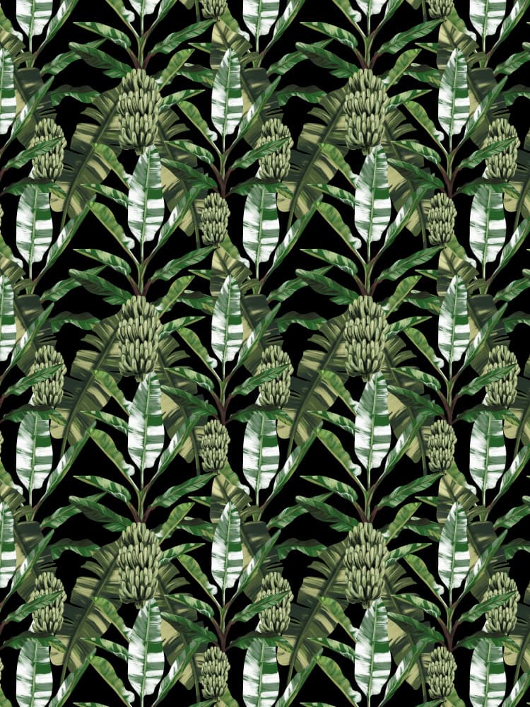Banano Leaves Pattern Black and Green by Anis Illustration — canvas wall art