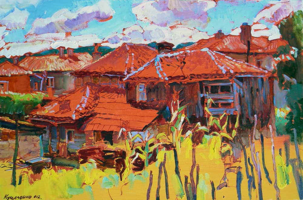 Rustic Village Red Roofs by Andrii Kutsachenko — canvas wall art