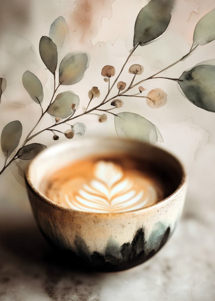 Latte Art and Botanicals by Justyna Jaszke — canvas wall art
