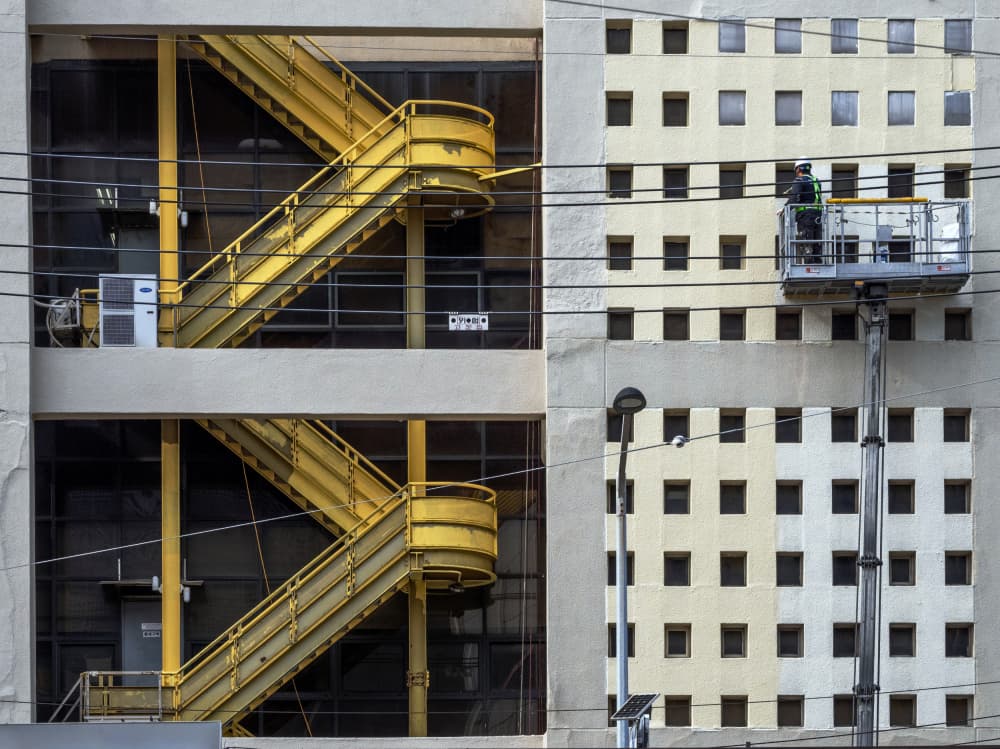Yellow Stairs And Worker by HAN dong hee — canvas wall art