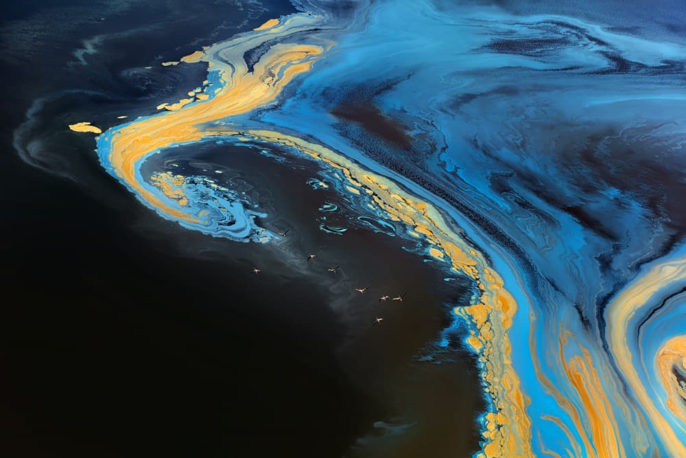 Deep Blue Gold Flow by Jun Zuo — canvas wall art