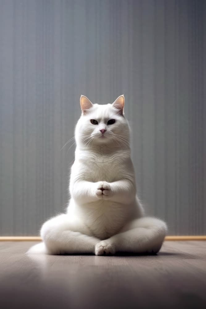 White Cat Meditates by Justyna Jaszke — canvas wall art