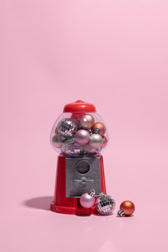 Pink Gumball Christmas Ornaments by Julia Ramiro — canvas wall art