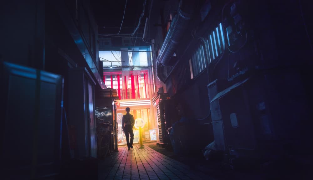 Neon Alley Walk by Javier de la Torre — canvas wall art