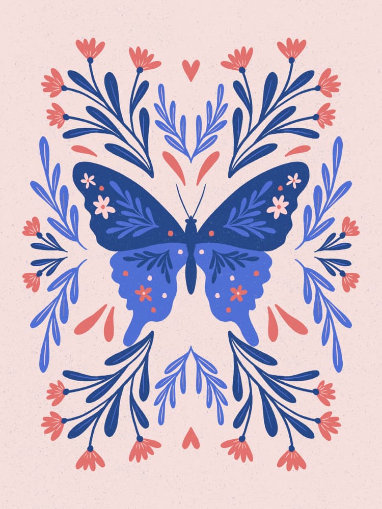Symmetrical Floral Butterfly by Angela Minca — canvas wall art