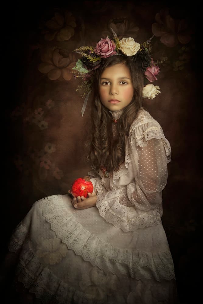Dreamy Girl With Apple by Carola Kayen-Mouthaan — canvas wall art