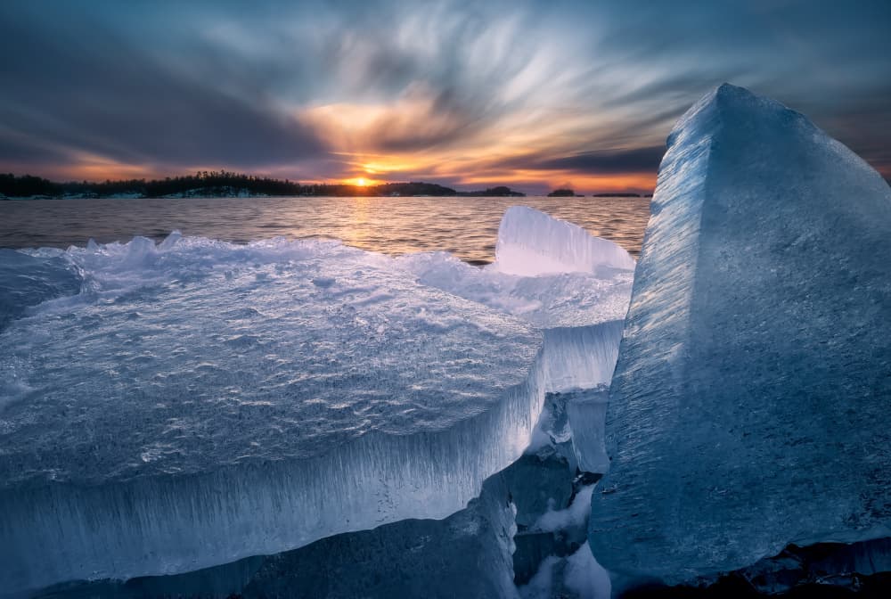 Winter Ice Sunset by Ben.C.L — canvas wall art