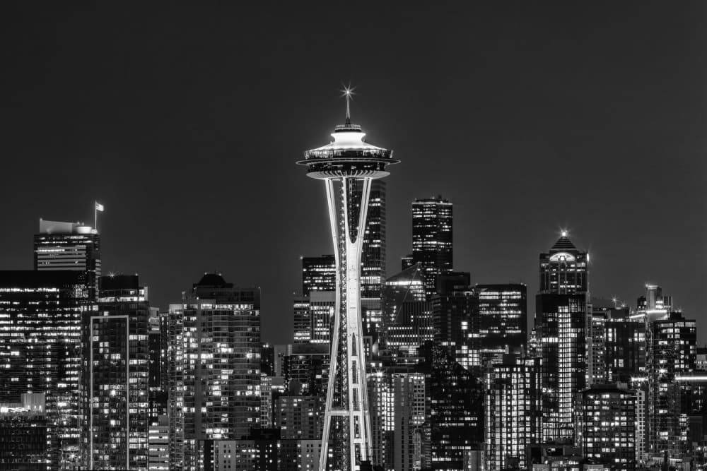 Seattle Night Skyline by Melanie Viola — canvas wall art