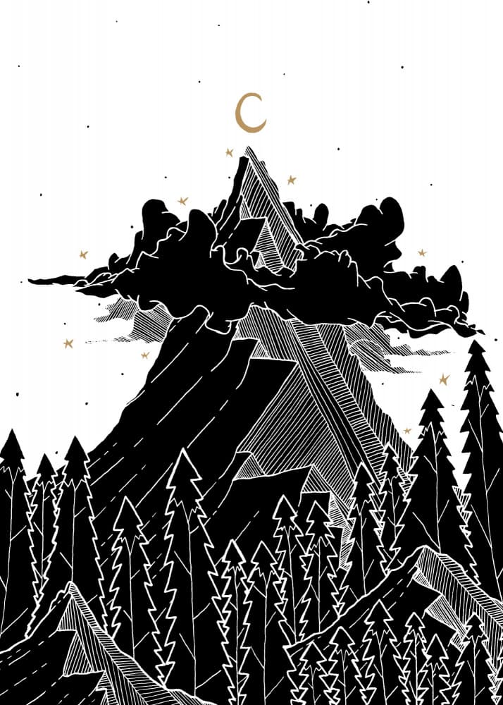 Dark Mountains Golden Moon by Stephen Wade — canvas wall art