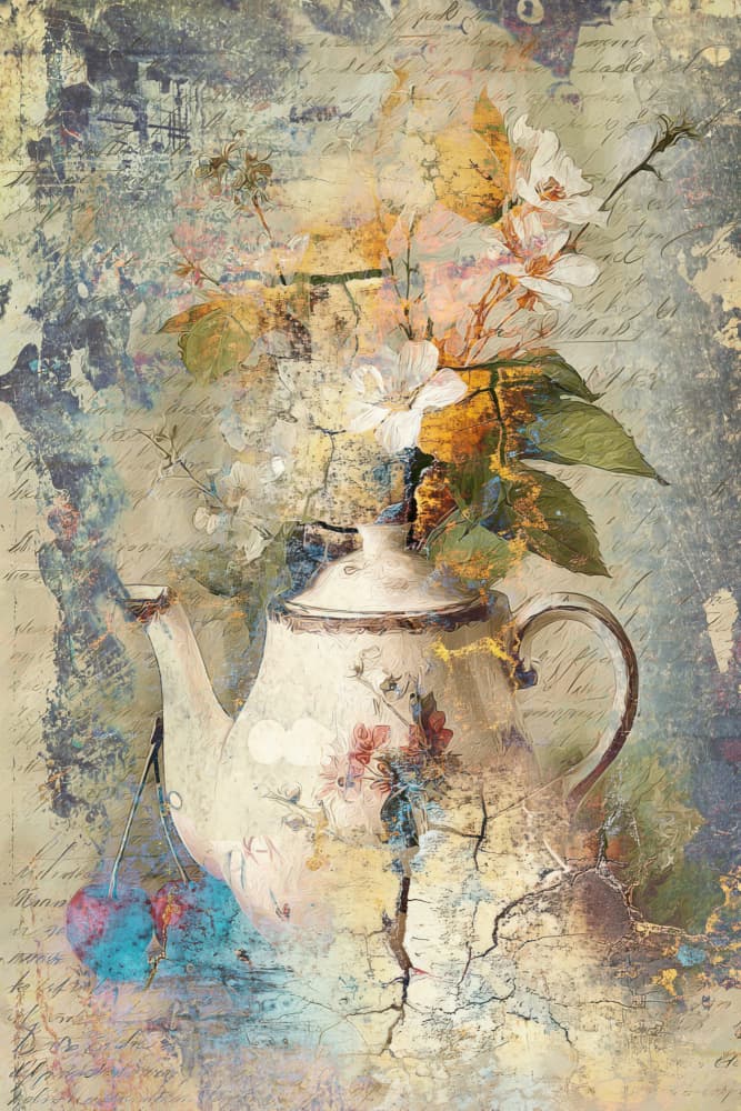 Vintage Floral Teapot by Rafal Kulik — canvas wall art