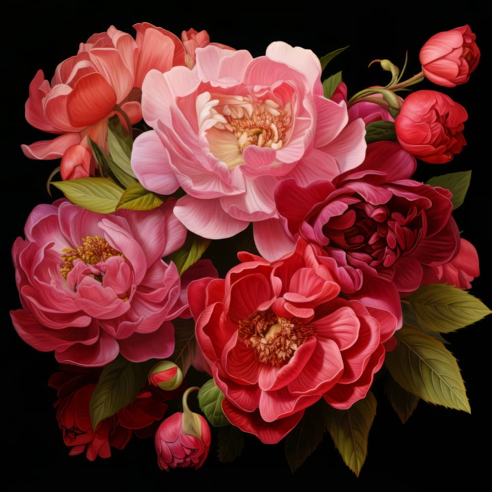 Vibrant Peony Bouquet by Bilge Paksoylu — canvas wall art