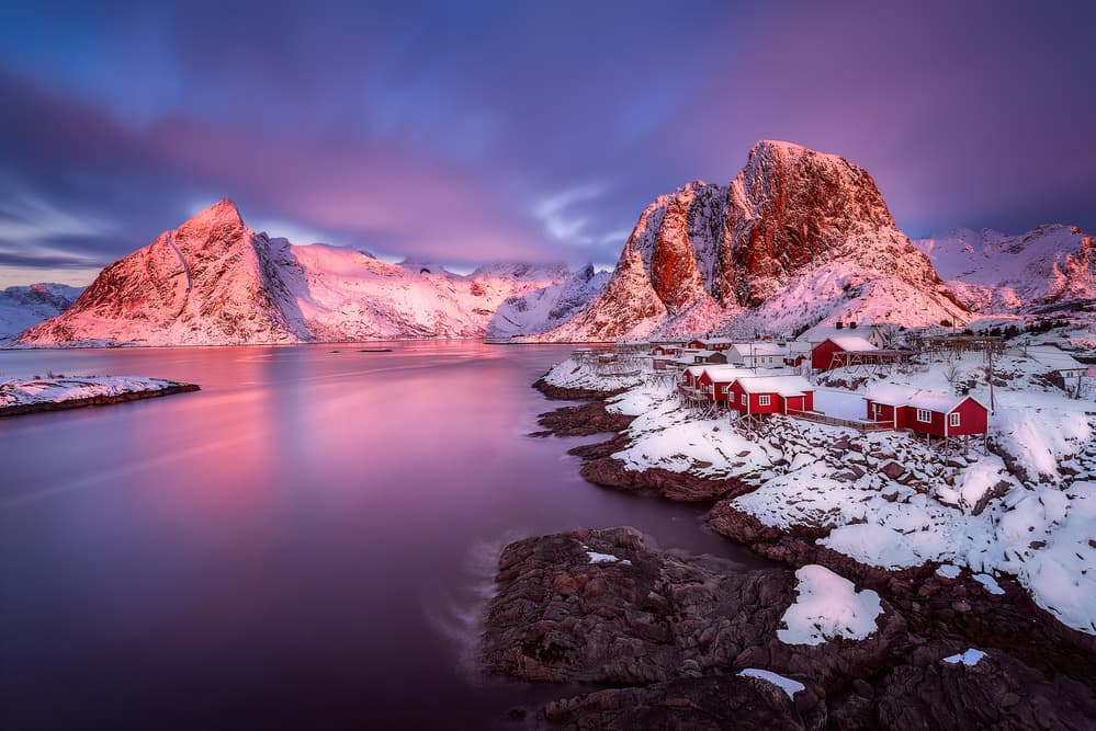 Lofoten Fjord Winter Sunset by David Martin Castan — canvas wall art