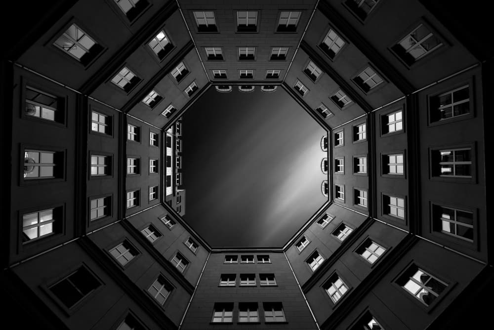 Geometric Courtyard View by Jorge Pimenta — canvas wall art
