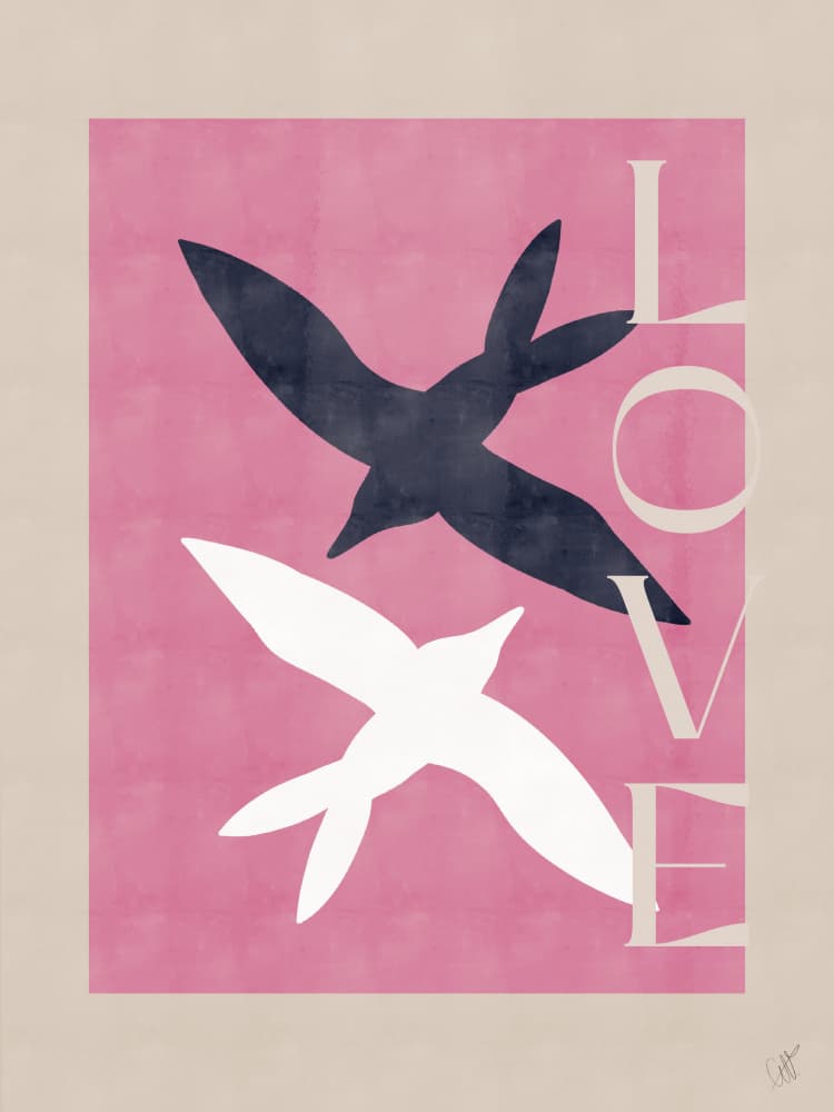Pink Love Birds by Anne-Marie Volfova — canvas wall art