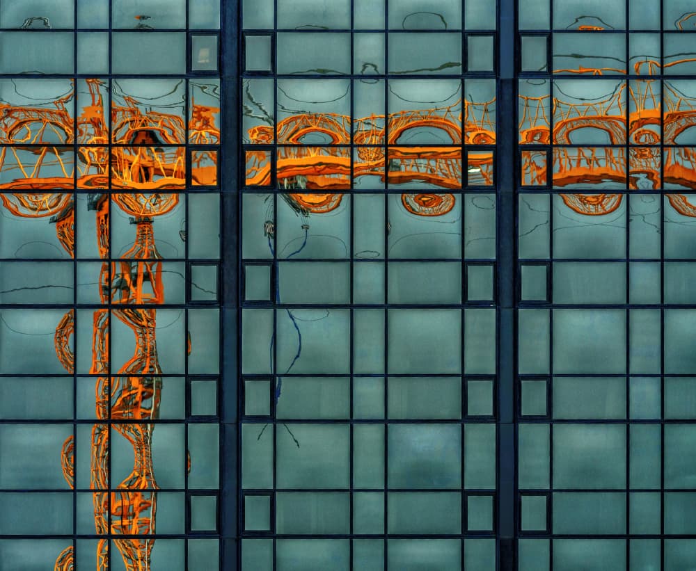 Orange Crane Reflection by Aleš Klabus — canvas wall art