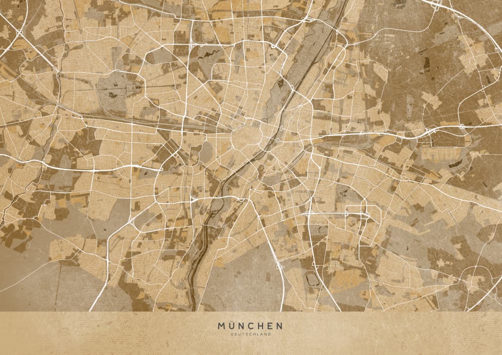 Vintage Munich Map by Rosana Laiz Blursbyai — canvas wall art