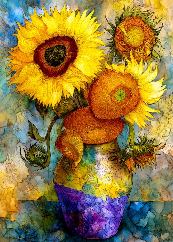 Vibrant Sunflower Still Life by Justyna Jaszke — canvas wall art