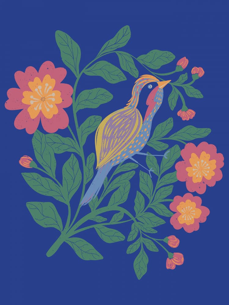 Colorful Bird and Blooms by Nikita Jariwala — canvas wall art