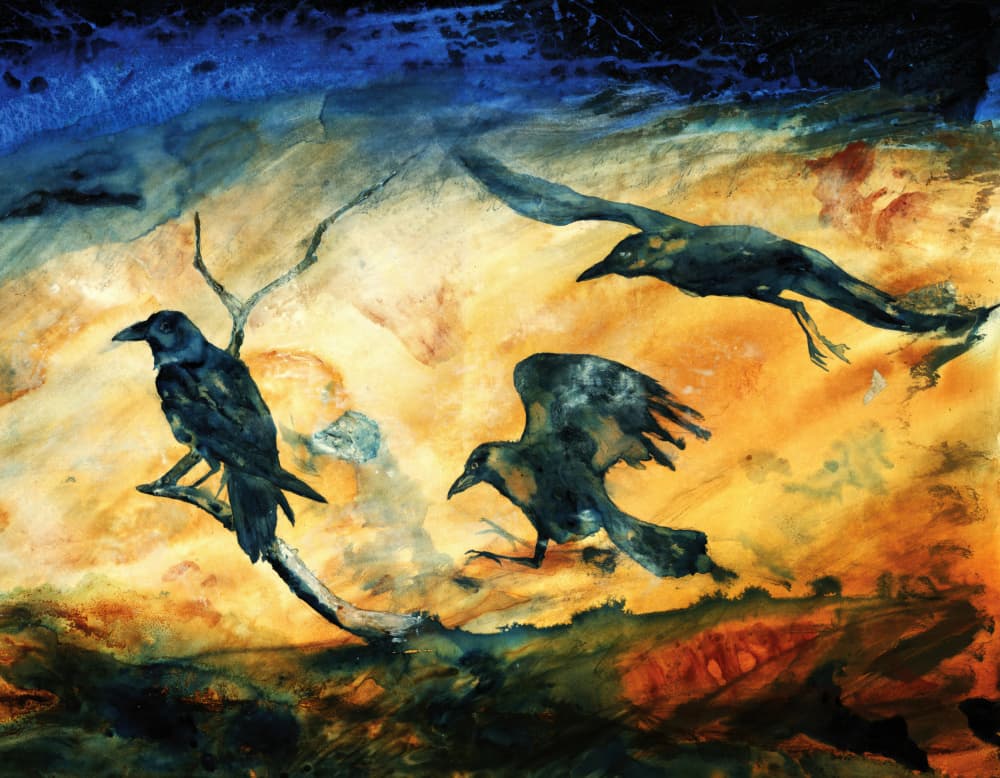 Flying Ravens Golden Sky by RodMacIver — canvas wall art