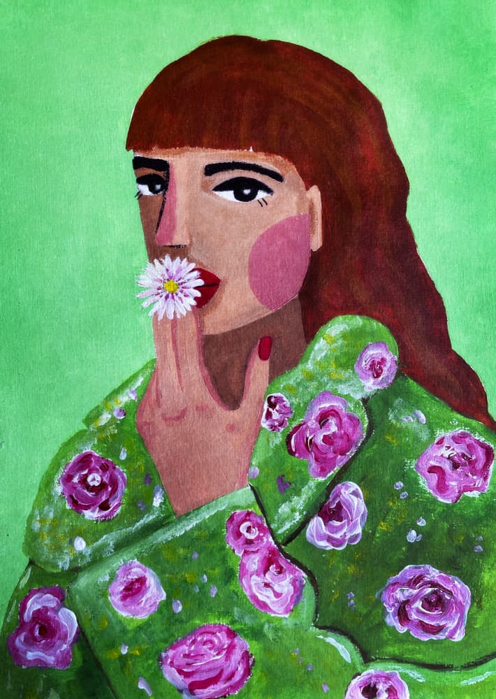 Woman Smoking a Flower by Raissa Oltmanns — canvas wall art