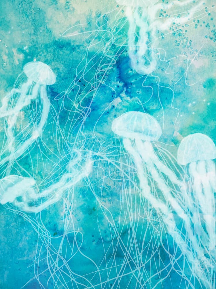 Ethereal Blue Jellyfish by Aliya Putrus — canvas wall art