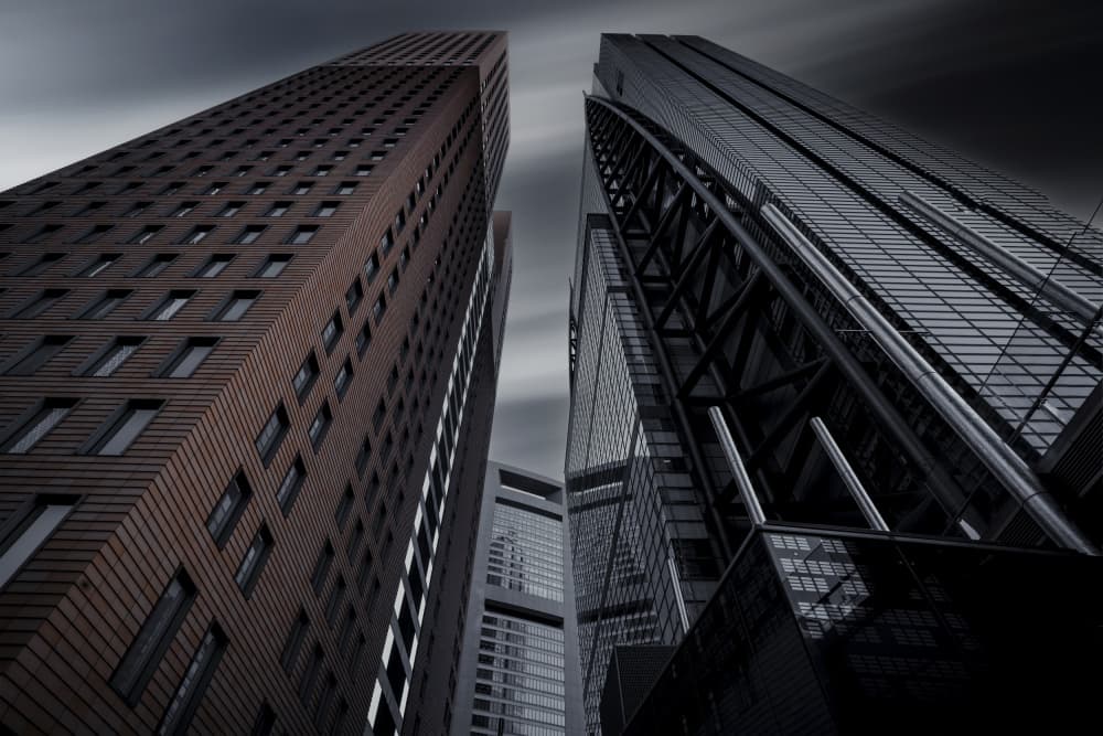 Dark City Skyscrapers by Tomoshi Hara — canvas wall art