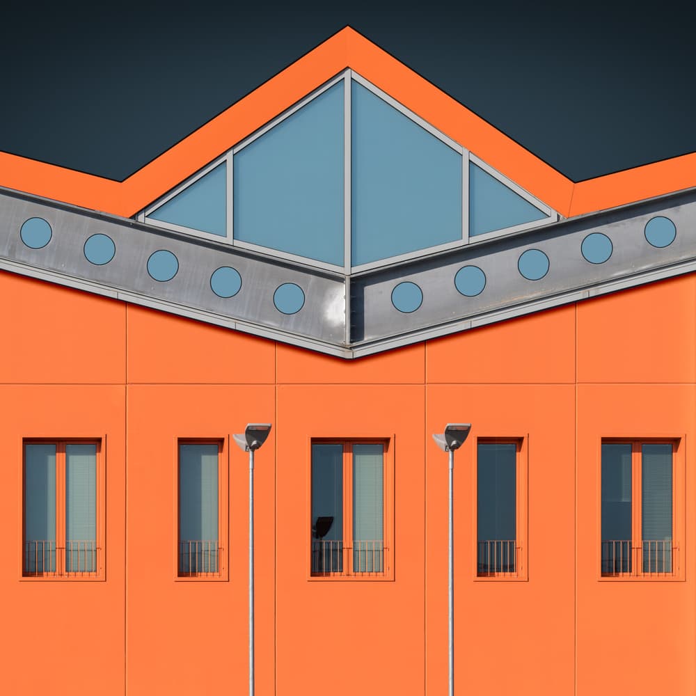 Geometric Orange Architecture by Andrea Comari — canvas wall art