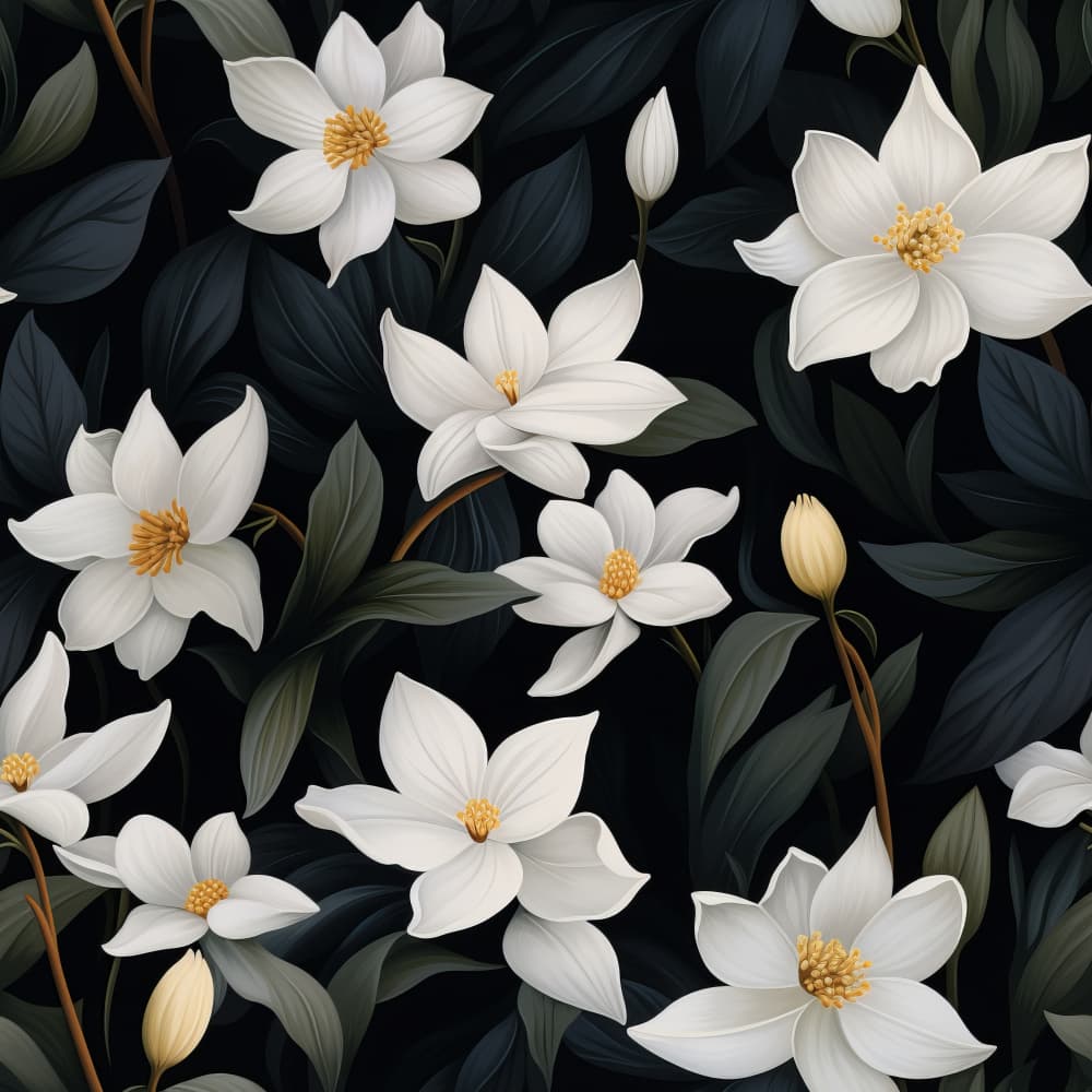 White Flowers Dark Elegance by Bilge Paksoylu — canvas wall art