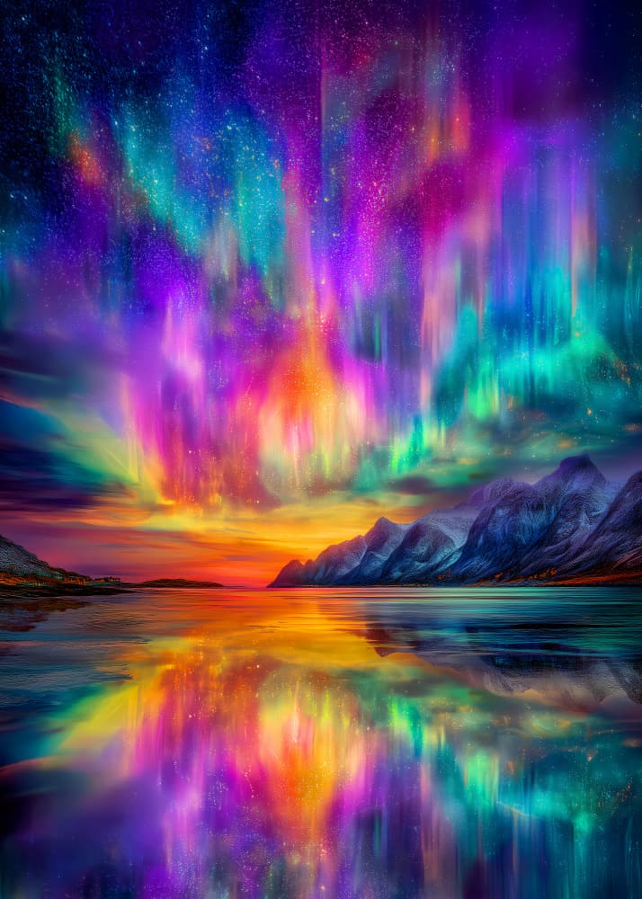 Vibrant Aurora Mountain Lake by Justyna Jaszke — canvas wall art